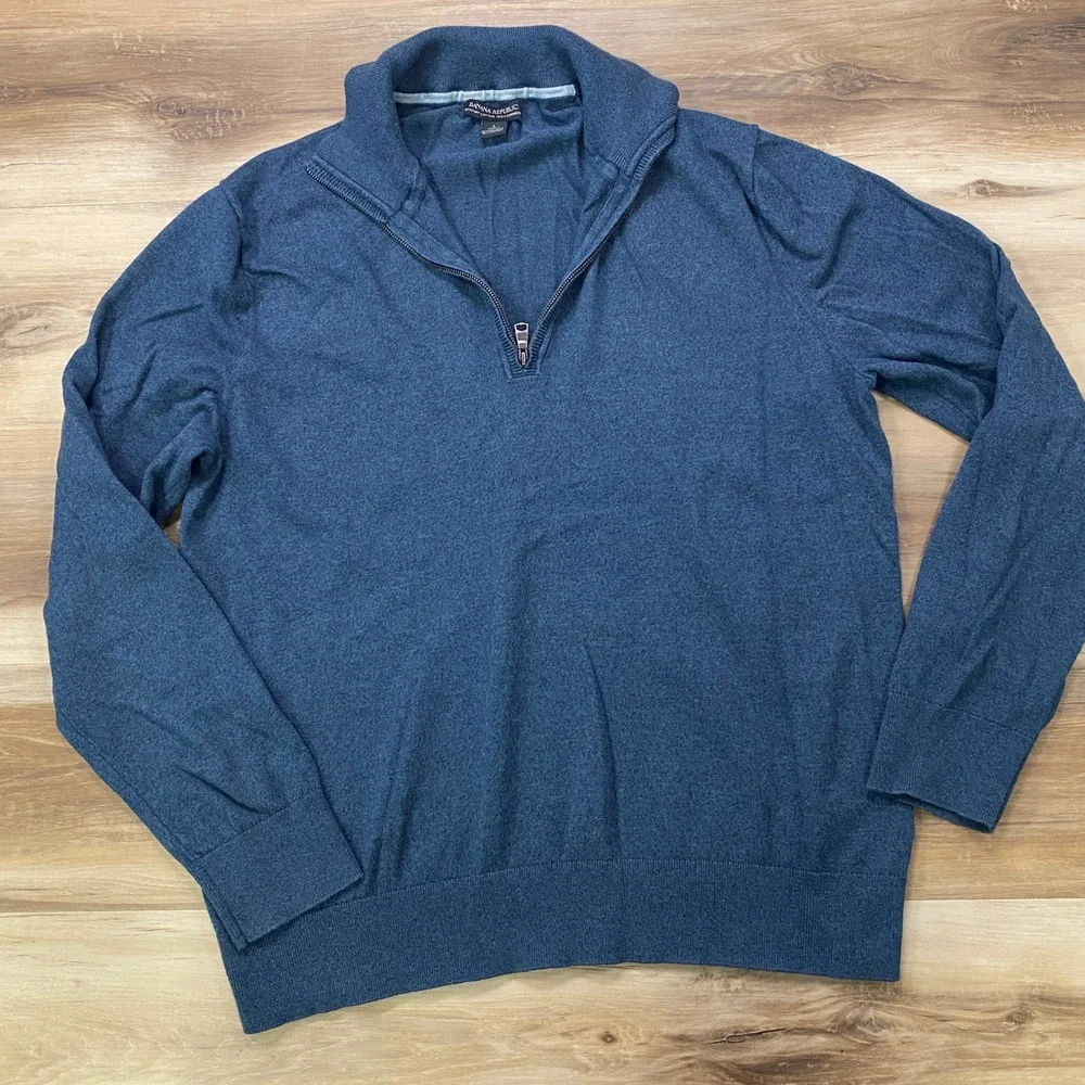 Banana Republic Quarter Zip Sweater Large Pima Cotton Cashmere Blue Pullover